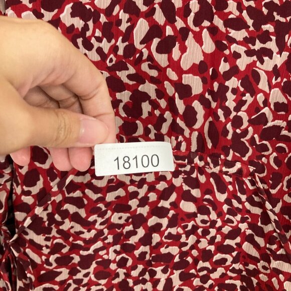 L.K.Bennett Red Burgundy Damiell Animal Print Round Neck Ruffle Hem Dress size 4 - Picture 13 of 14